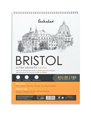 Scholar A3 Bristol Paper Pad -180 gsm (20 Sheets, Wire Bound) (BRW3)