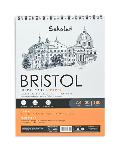 Scholar A4 Bristol Paper Pad -180 gsm (20 Sheets, Wire Bound) (BRW4)
