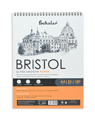Scholar A4 Bristol Paper Pad -180 gsm (20 Sheets, Wire Bound) (BRW4)
