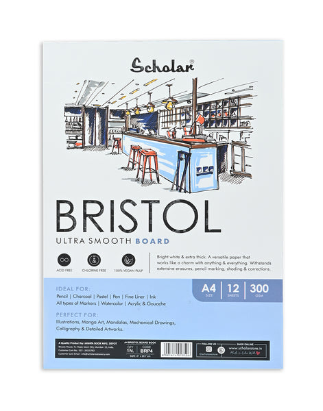 Scholar A4 Bristol Paper Pad -300 gsm (12 Sheets, Glue Bound) (BRP4)