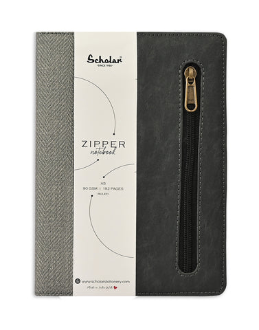 Scholar A5 Zipper Notebook - Grey (ZPR2-GY)