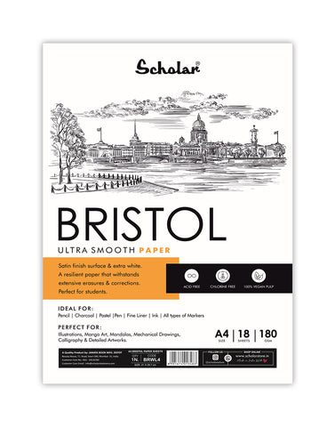 Scholar A4 Bristol Paper Loose Sheets -180 gsm (18 Sheets) (BRWL4)