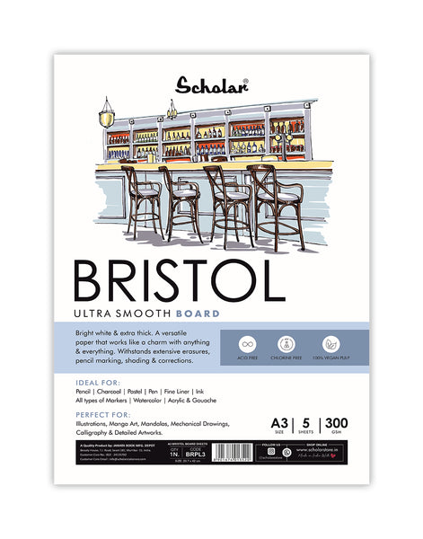 Scholar A3 Bristol Paper Loose Sheets - 300 gsm (5 Sheets) (BRPL3)