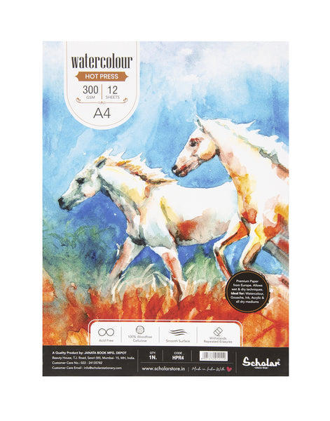 A4 Watercolour Hot Pressed Pad - 300 Gsm (Glued) (HPR4)