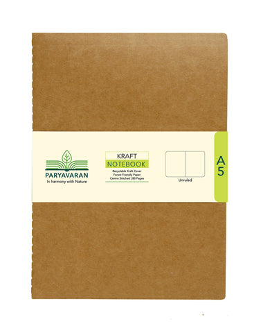 A5 KRAFT NOTEBOOK - UNRULED (Pack of 5) (KNB2P)