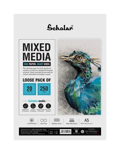 Scholar Mixed Media Loose Sheets 250 gsm Cold Pressed A5 (MML2) (Set of 2)