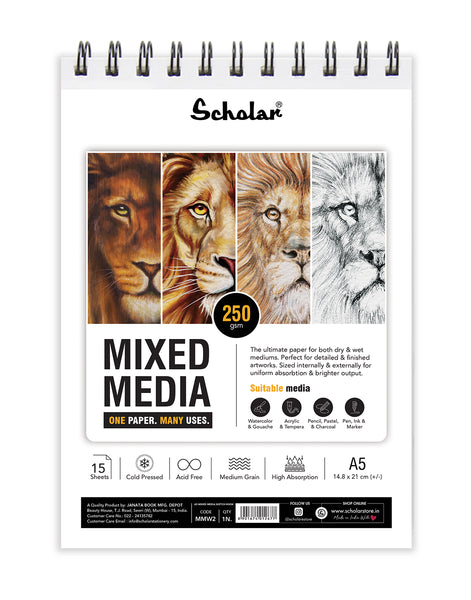 Scholar Mixed Media Pad 250 gsm Cold Pressed A5 15 Sheets (MMW2) (Set of 2)