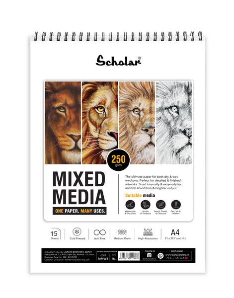 Scholar Mixed Media Pad 250 gsm Cold Pressed A4 15 Sheets (MMW4)