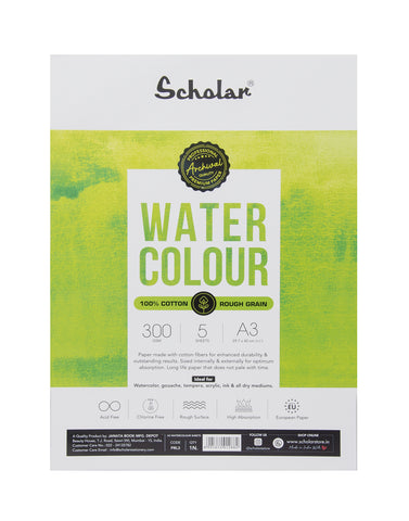 Scholar 100% Cotton Watercolour Paper 300 gsm Rough Grain A3 5 Sheets (PRL3)