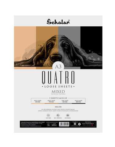 Scholar A3 Quatro Loose Sheets (4-in-1 Toned Sheets with Kraft, Black, Grey, and Beige Paper) (QTL3)