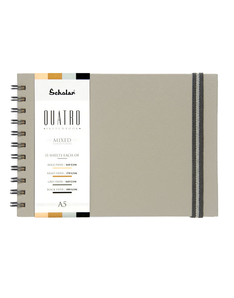 Scholar A5 Quatro Sketchbook (4-in-1 Toned Sheets with Kraft, Black, Grey, and Beige Paper) (QTR2)