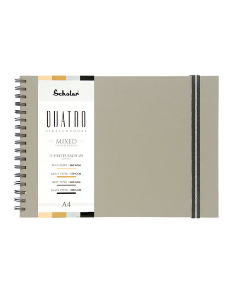 Scholar A4 Quatro Sketchbook (4-in-1 Toned Sheets with Kraft, Black, Grey, and Beige Paper) (QTR4)