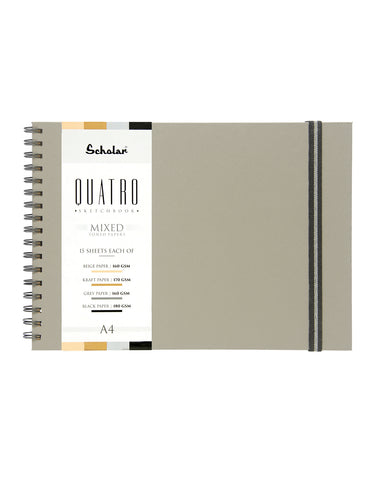 Scholar A4 Quatro Sketchbook (4-in-1 Toned Sheets with Kraft, Black, Grey, and Beige Paper) (QTR4)