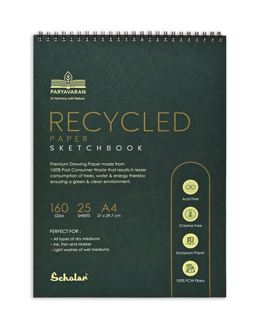 Scholar A4 100% Recycled Paper Sketchbook - 160 gsm Wire Bound (RCY4)