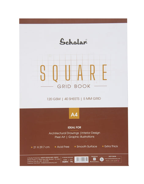 Scholar A4 Premium Square Grid Book - 120 gsm (40 Sheets) (Pack of 2) (SQR4)