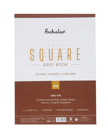 Scholar A4 Premium Square Grid Book - 120 gsm (40 Sheets) (Pack of 2) (SQR4)