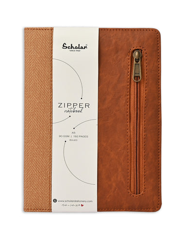 Scholar A5 Zipper Notebook - Tan (ZPR2-T)