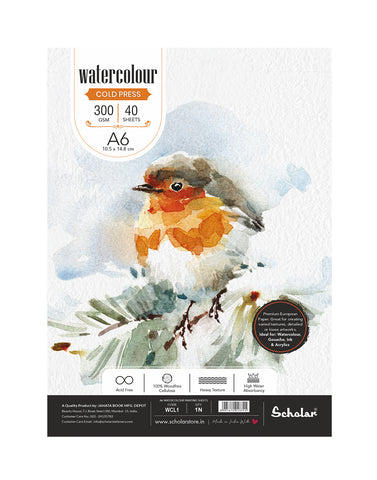 Scholar A6 Watercolour Cold Pressed Loose Sheets - 300 Gsm (40 Sheets) (WCL1) (Set of 2)