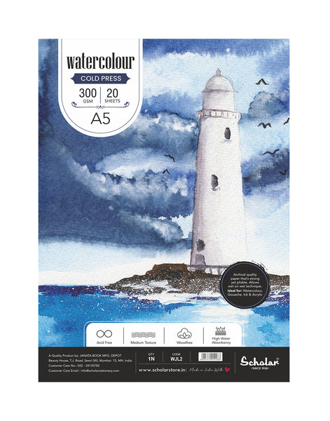 A5 Watercolour Cold Pressed Loose Sheets - 300 Gsm (Medium Grain) (WJL2) (Pack of 2)