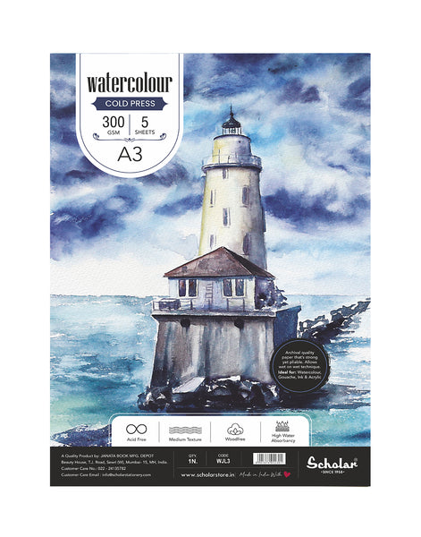 A3 Watercolour Cold Pressed Loose Sheets - 300 Gsm (Medium Grain) (WJL3) (Pack of 2)