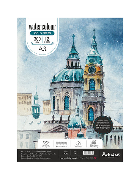 A3 Watercolour Cold Pressed Pad - 300 Gsm (Medium Grain) (WJP3)