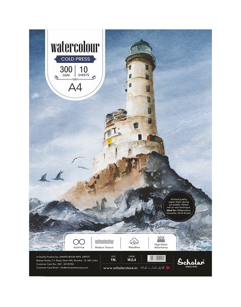 A4 Watercolour Cold Pressed Loose Sheets - 300 Gsm (Medium Grain) (WJL4) (Pack of 2)