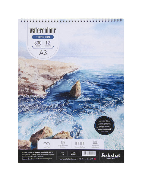A3 WATERCOLOUR PAD WIRED - TORCHON (ROUGH) (300 GSM) (WRW3)